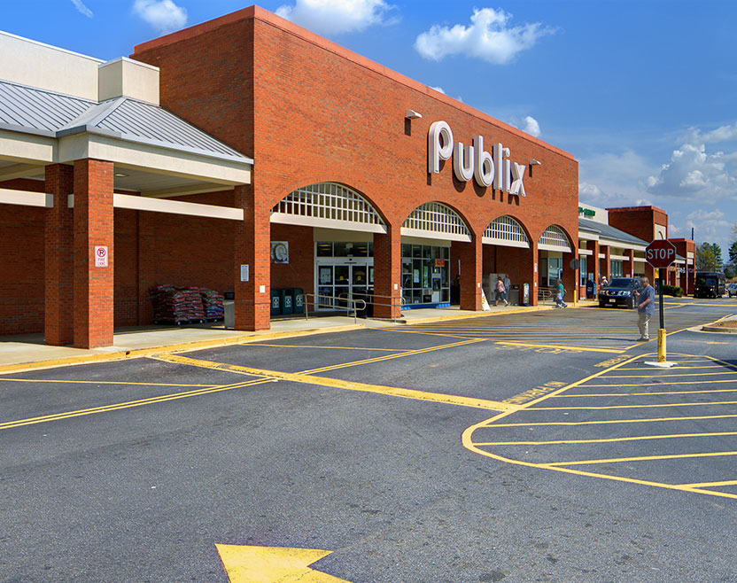 Freshly striped commercial parking lot